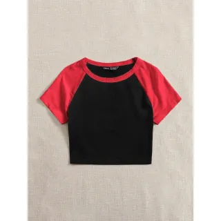 Moda Feminina Camiseta Raglan Cropeed Duas Cores - CINZA MESCLA / AZUL MARINHO