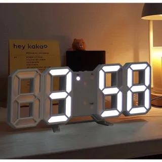 Decoração Quarto Relógio Digital 3D Parede Mesa Branca Recarregável - Azul