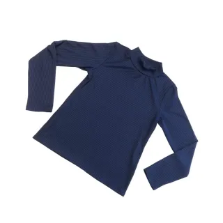 Malha Canelada Blusa Manga Longa Gola Alta Inverno Feminina (Inovastilo) - Azul Marinho