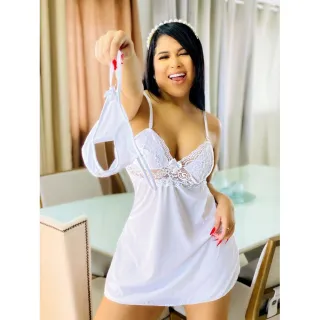 Calcinha Acompanha Pijama Feminino Sexy Luxo Renda - Azul