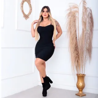 Modela o corpo, vestido colado decotado retro alcinha - Branco