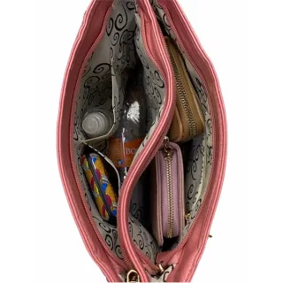 Importada Bolsa Feminina Transversal Grande Com Chaveiro Tiracolo 2 Divisórias - Preto