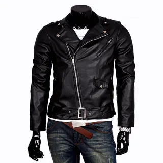Jaqueta de Couro Masculina Slim Fit - Estilo Motociclista - M