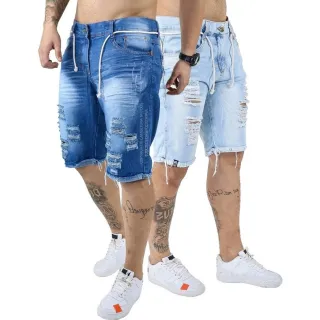 Pronta Entrega Bermuda Jeans Masculina Destroyed Rasgada BARATO