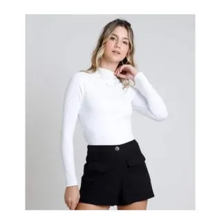 Malha Canelada Blusa Manga Longa Gola Alta Inverno Feminina (Inovastilo) - Azul Marinho