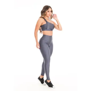 Calça Legging Fitness Cintura Alta Poliamida Sem Bojos - Conjunto Top - Cinza
