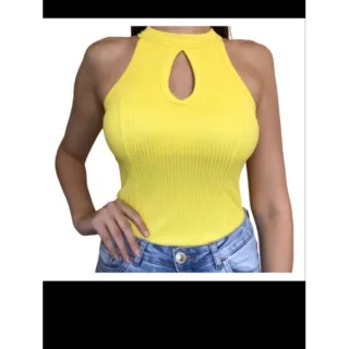 Blusa Regata Feminina Gola Alta Decote em Gota com Bojo - TAM: ÚNICO 36/40 - Azul Claro