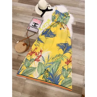 Roupa feminina alcinha estampada vestido longo - Amarelo