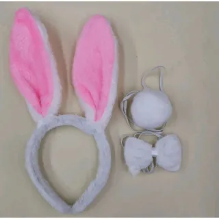 Festa Fantasia - Kit Arco de Coelho com Gravata e Rabinho em 2 Cores - Branco