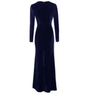 Vestido de festa manga longa com fenda lateral e zíper invisível - Preto