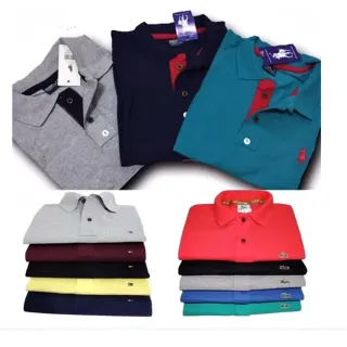 Polo Masculina Kit 3 Camisas - Grandes Marcas, Cores Variadas - Informe apos a compra