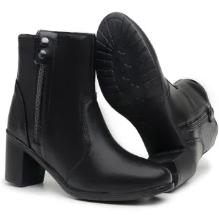 Dona Beja - Bota Confortável Feminina Salto Alto Cano Médio Exclusiva - Preto