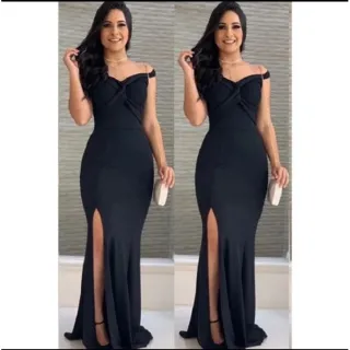 Modelo Sereia Vestido Longo Preto Ombro a Ombro para Festas, Casamentos e Eventos - Modelo 03