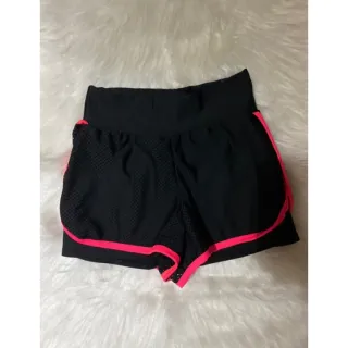 Roupa de Treinar Feminina Short Duplo Suplex com Tela - Preto com viés pink