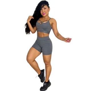 Conjunto Fitness Premium Top Feminino Estampado Ou Liso + Short para Academia - Estampa 01