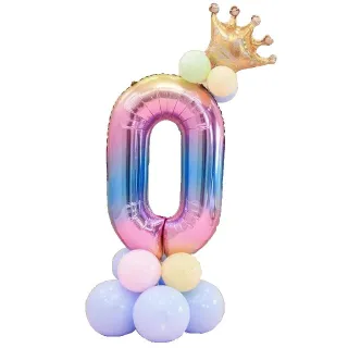 Kit Degrade Balão Colorido Multicor Número Pol C/Coroa Dourada - 8
