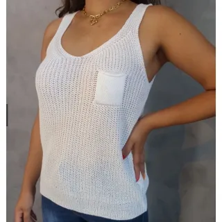 Regatinha Tricot Feminina Basica Com Bolsinho - Raryel - Azul-claro