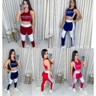 Conjunto Suplex M Gueixa: Top e Legging Fitness Academia Feminino - Marinho