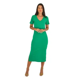 Moda Evangélica: Vestido Midi Malha Gola V 100% Algodão - G