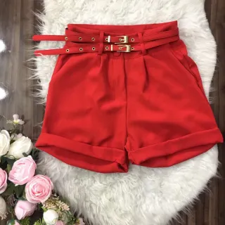 Feminina Alfaiataria Short Com 2 Cinto - Rosa Pink