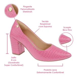 Sapatilha Macia Shekinah: Scarpin Conforto Bico Fino Salto Alto Grosso - Azaléia 001