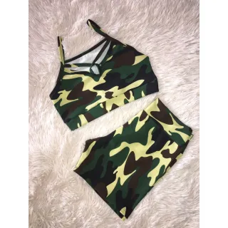 Conjunto Fitness Premium Top Feminino Estampado Ou Liso + Short para Academia - Estampa 01