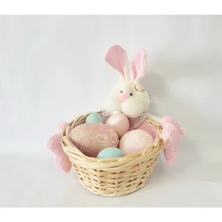 Coelho de Páscoa em Cesta de Vime - 20x18x18 - Laranja