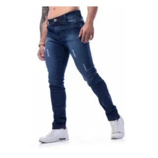 Calça Premium Masculina Slim em Jeans Elastano - Azul Escuro