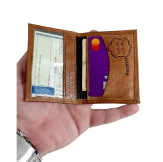 Envio Imediato Carteira Masculina Couro Legítimo Porta Cartões Slin Pequena -50% - Caramelo