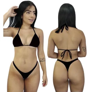 Promoção Biquíni Fio Dental Asa Delta Cortininha - Modelos Foto Original - Preto