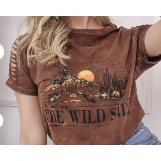 Blusa Plus Size Rising Sun Marrom Camiseta Estilosa Personalizada