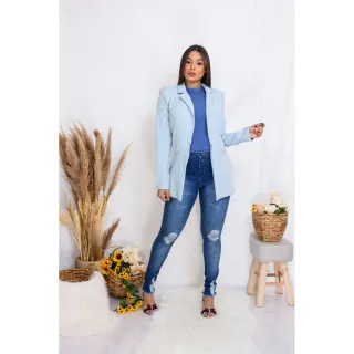 Social Longo Maxi Blazer Feminino Acinturado Forrado Alfaiataria - Verde Citron