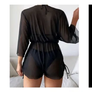 Macaquinho grepiada nas laterais, saída de praia transparente - AMARELO NEON