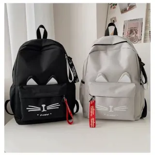 Pronta Entrega Mochila Feminina Ulzzang Harajuku Com Estojo - Grande Capacidade - cinza com estojo