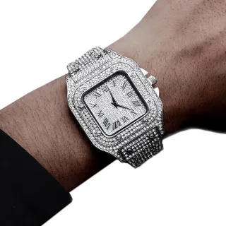 Hype Style Relógio Ice Cuban Cravejado de Pedras Brilhantes