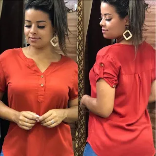Moda Soutinho: Blusa Manga Curta Feminina Viscolinho com Botões P M G GG - Pink