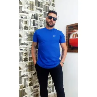Camiseta Longline Masculina Lisa de Gola Redonda - Azul ramo kc