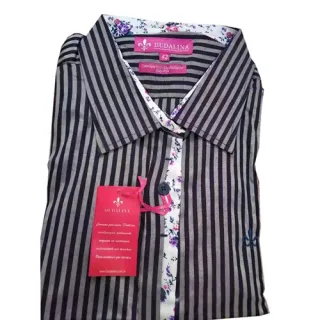 Blusa Camisete Listrada Feminina Manga Longa - Duda Moda Casual - LISTRADA CINZA + BRANCO