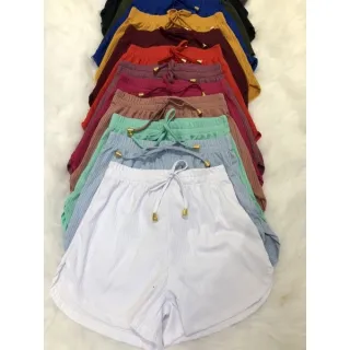 Shorts Academia Malha Canelada Ponteira 2023 Curto - CORES VARIADAS