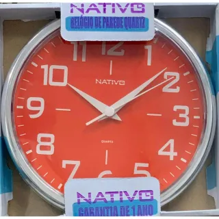 Relógio Nativo Metalizado Cromo Redondo de Parede 22,5cm - Vermelho