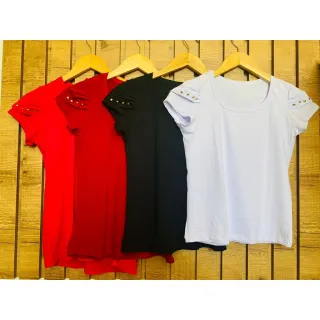Blusa feminina básica t-shirt com detalhe na manga - Kit 5 unidades