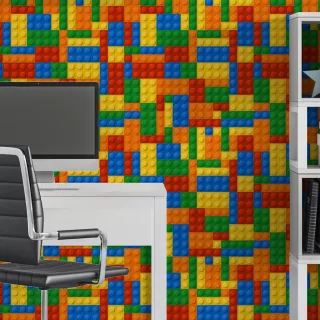 Quarto Infantil Lego Autocolante - Papel de Parede Adesivo Colorido Lavável 3m - Único