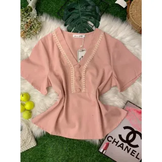 Botões viscolinho manga curta blusa - Verde