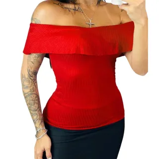 Blusa Canelada Feminina Premium Ombro a Ombro Ciganinha - Bordô