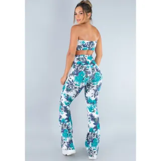 Top Tomara que Caia Estampado e Conjunto Calça Flare Feminina - Mvb Modas - Espelhado