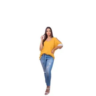 Promoção Blusa Feminina Manga Curta Vazada Verão - Verde