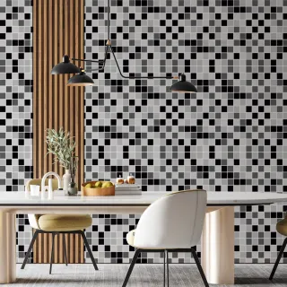 Adesivo Lavável para Cozinha, Papel de Parede Preto e Cinza - Pastilhas 1m x 50cm - Único