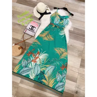 Roupa feminina alcinha estampada vestido longo - Amarelo