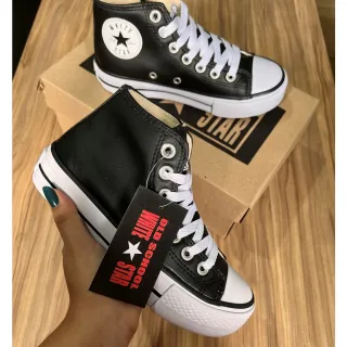 Bota feminina plataforma couro cano alto branco off white - Preto Couro Bota Plataforma