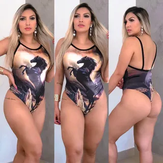 Body Feminino Suplex Estampado Cavado Zig Zag Girassol Bori - Raryel - Preto Corda